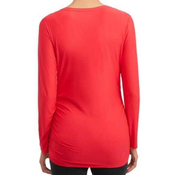 NWT Maternity Top Womens Medium Time and Tru Red Long Sleeve V Neck Ruched Sides - Picture 4 of 7